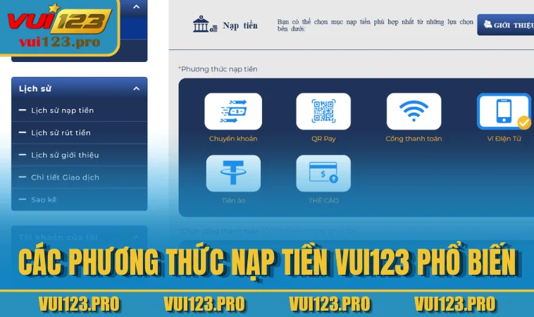 Các phương thức nạp tiền VUI123 phổ biến