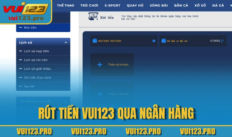 Rút tiền VUI123 qua ngân hàng